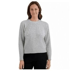 French Connection Women's Embellished Sweater Light Grey Long Sleeve